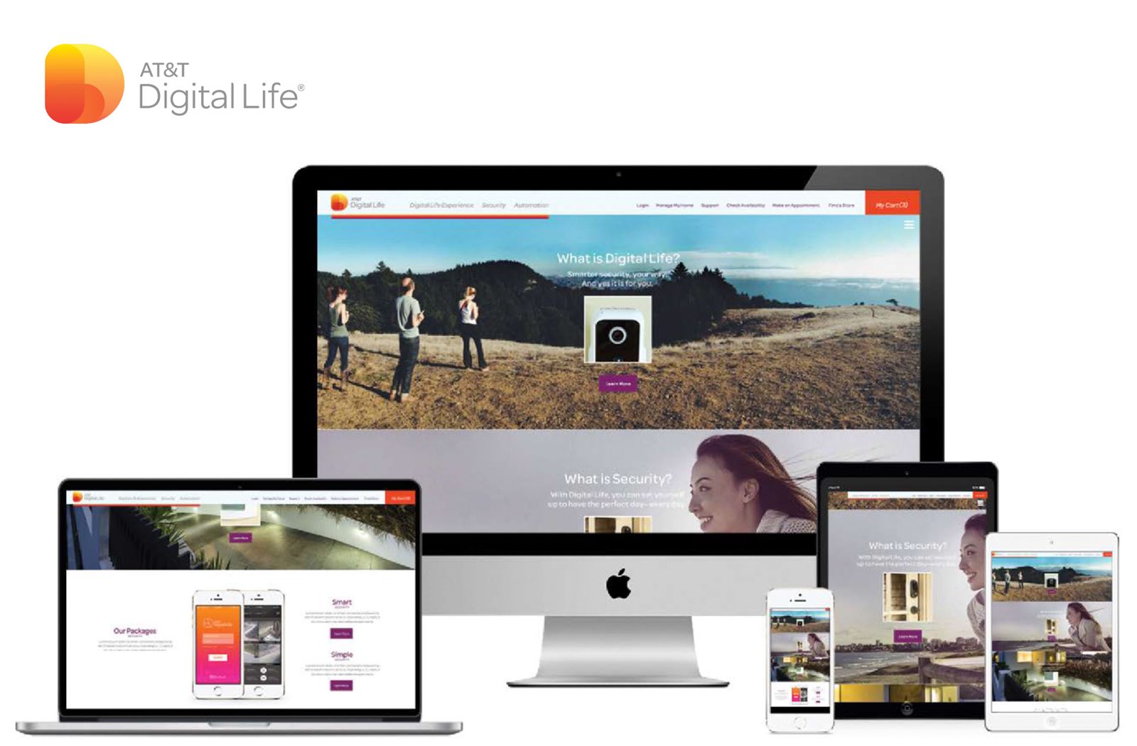 AT&T Digital Life website and app shown across laptop and phone